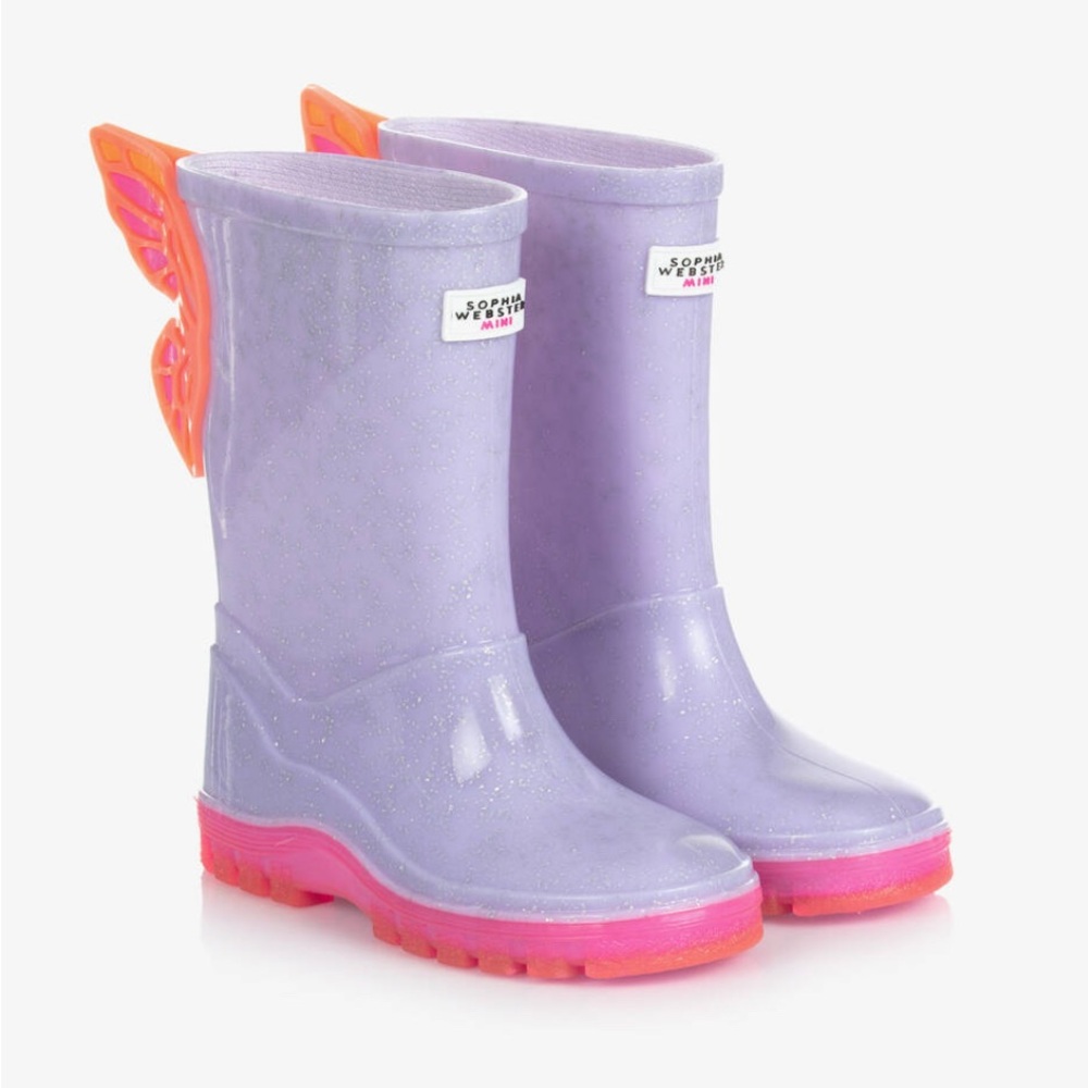Purple Glitter Rain Boots with Butterfly Wings